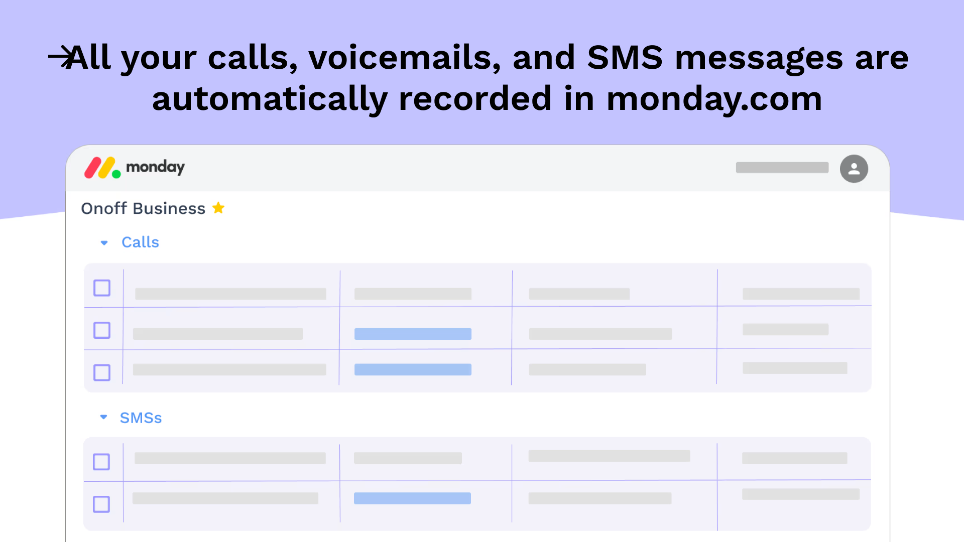 Intégration Monday avec Onoff Business - Centraliser détails appels et SMS